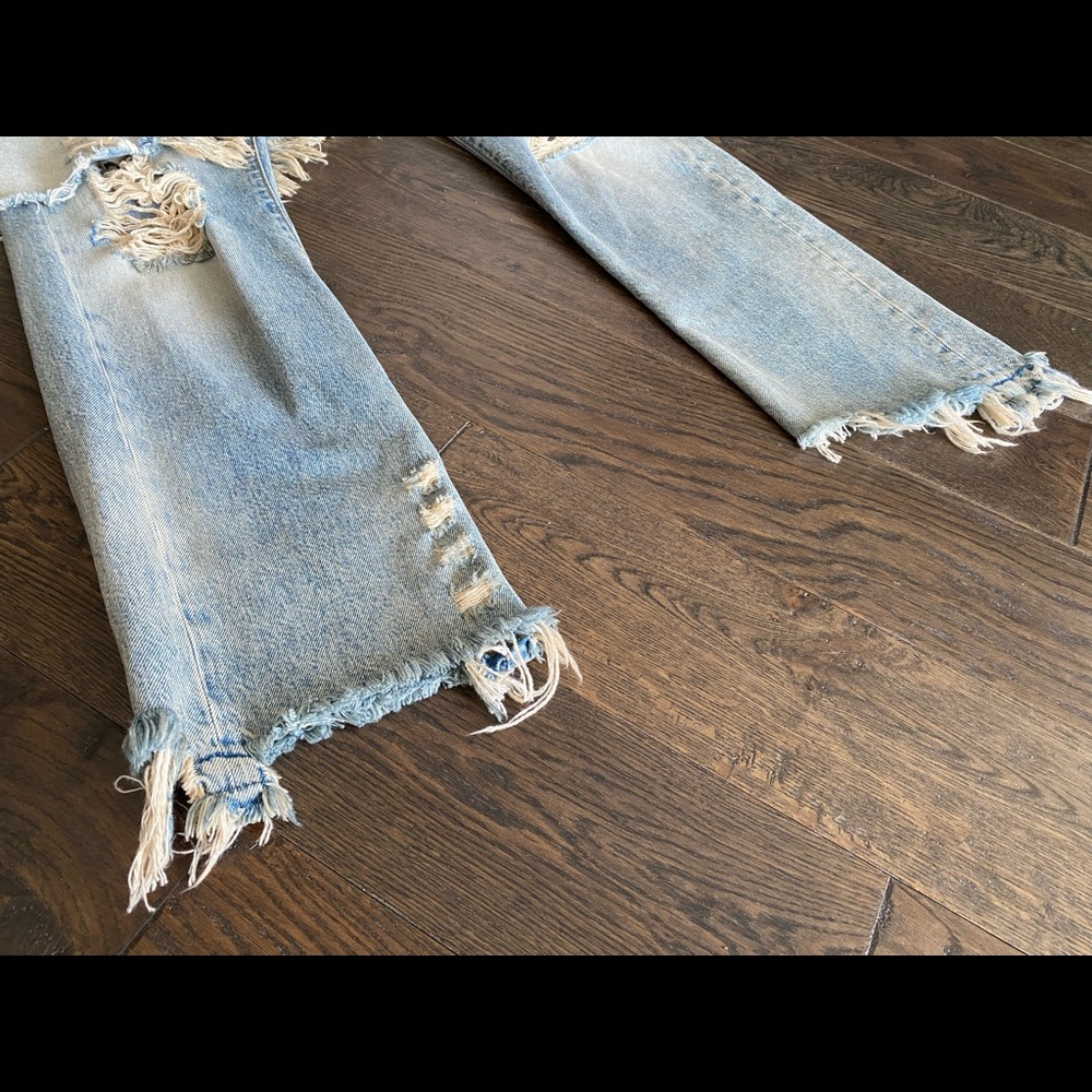 R13 Distressed Light Blue Two-Tier Jeans - Picture 6 of 8